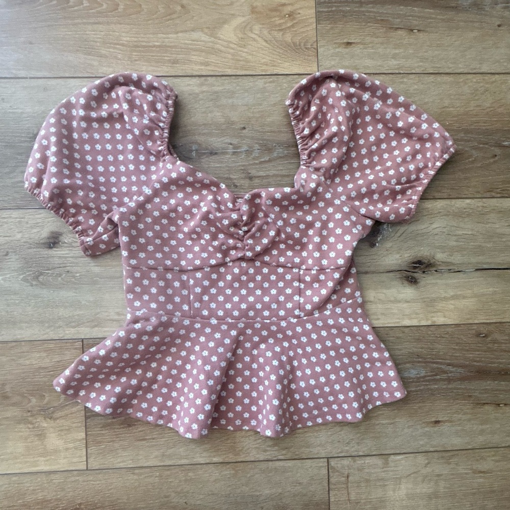 Meraki Dusty Pink Floral Peplum Blouse